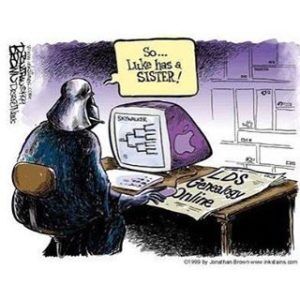 Darth Vader looking a family tree on a computer and saying "so, Luke has a sister!"